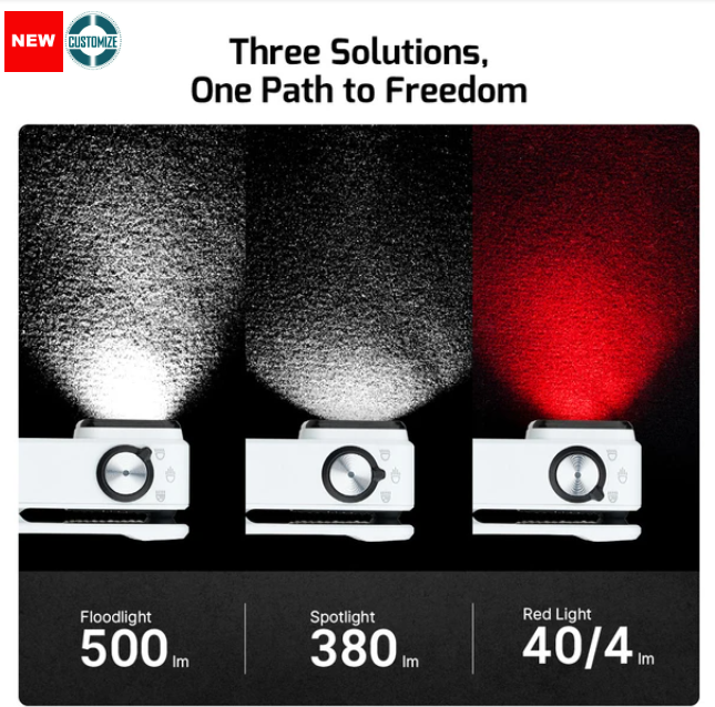 Oclip Pro Clip on Flashlight with Floodlight Spotlight and Red Light