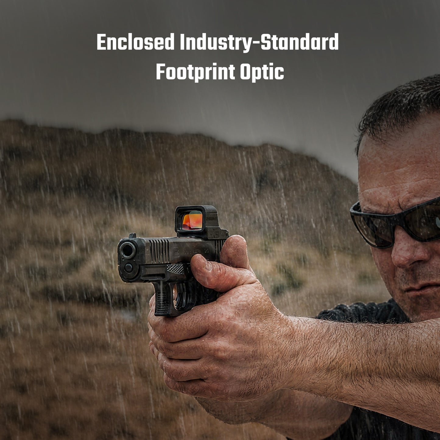 Osight XE AMRS Enclosed Red Dot Sight with RMR Footprint and Side-Loading Battery featuring 2/6+32 MOA Multi-Reticle System