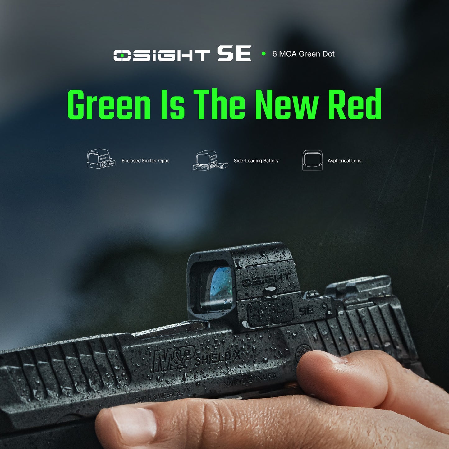 Osight SE RMSc Footprint Enclosed 6 MOA Green Dot Sight with Side-Loading Battery