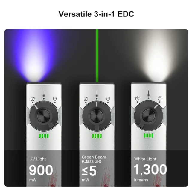 Arkfeld Pro Flat EDC Flashlight with LED Light UV and Laser