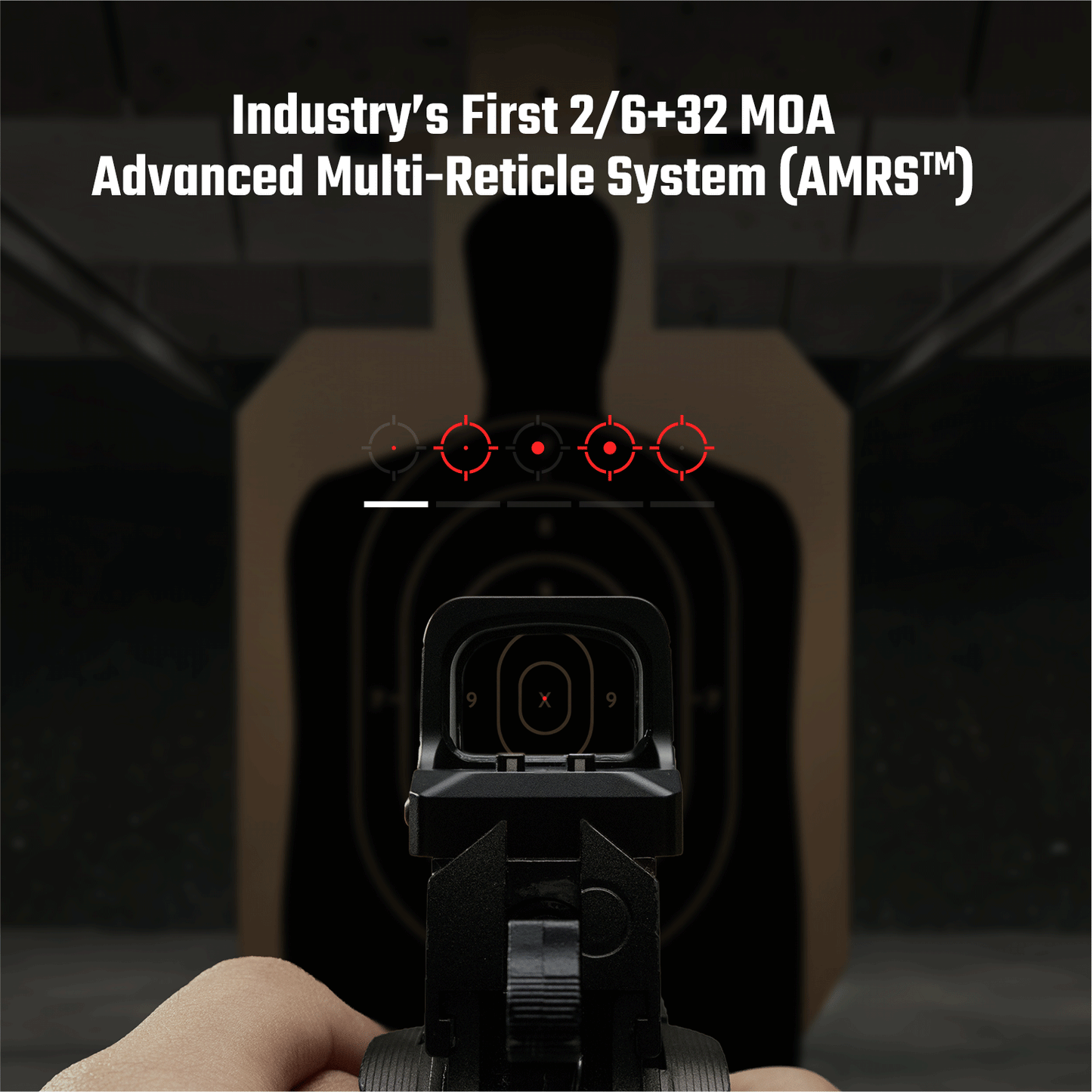 Osight XE AMRS Enclosed Red Dot Sight with RMR Footprint and Side-Loading Battery featuring 2/6+32 MOA Multi-Reticle System