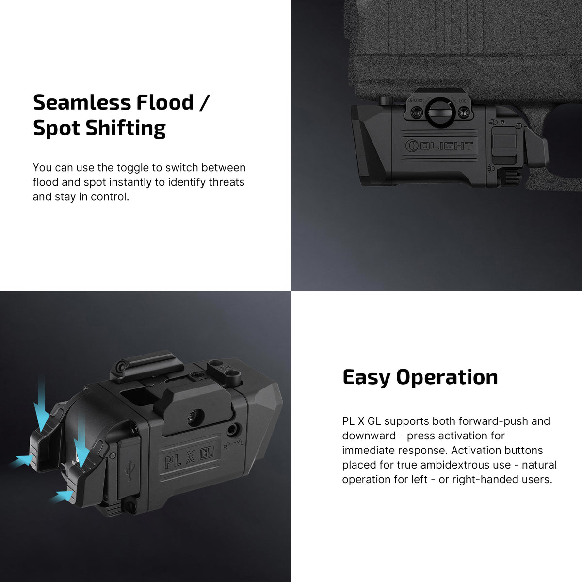 PL X GL 3-in-1 Rail-Mounted Light: Floodlight, Spotlight & Green Beam